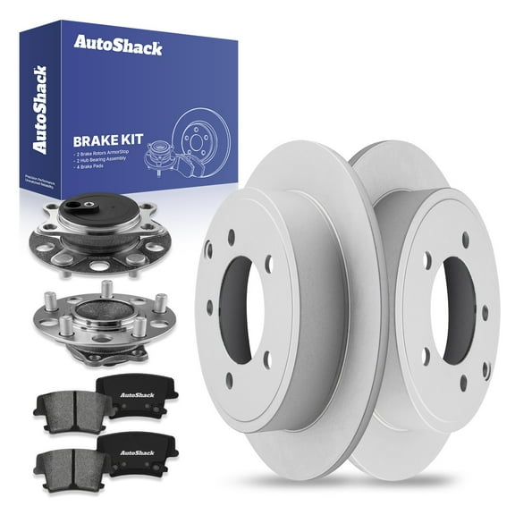 AutoShack Rear Solid Coated Brake Rotors   Premium Ceramic Pads   Hub Bearing Assembly 8-PC Brake Kit Replacement for 2014 Dodge Avenger ArmorStop 10.31" (262 mm)
