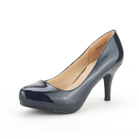 

Dream Pairs Women s New Classic Elegant Party Wedding Shoes Versatile Low Stiletto Heel Dress Platform Pumps Shoes Tiffanny Navy/Pat Size 12