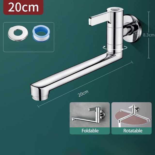Extended Wall Mounted Single Cold Kitchen Sink Mop Pool Faucet Rotatable 20cm