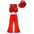 thumbnail image 3 of iiniim Kids Girls Sequins Hip Hop Jazz Dance Vest Tops with Flared Pants and Hat Modern Dancewear Red 160, 3 of 5