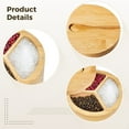 thumbnail image 3 of Salero y pimentero de madera con 3 compartimentos, salero y pimentero, soporte para condimentos con cuchara y tapa absorbente, soporte de almacenamiento de cocina de madera de 4,7 pulgadas para condim, 3 of 5