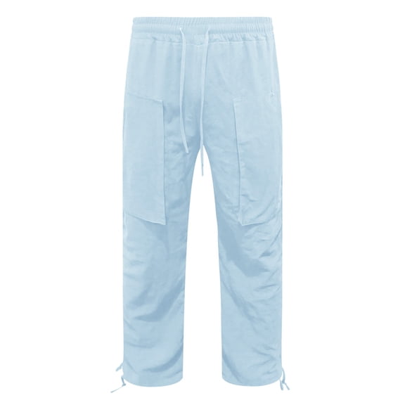 OSOLU Solid Color Mens Workwear Multi Pocket Plus Harlan Casual Pants Cotton Linen Loose Yoga Drawstring Leggings Beach Summer Pants Trousers Everyday Comfort Versatile Bottoms