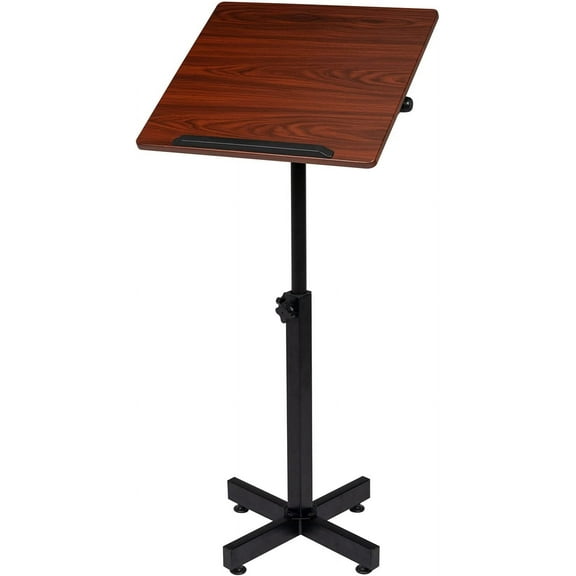 Bonnlo Classic Lectern Podium Stand, Height Adjustable Church Classroom Lecture, Portable Presentation Concert Podium, Multi-Function Reading or Laptop Desk with Edge Stopper, Brown (Brown)