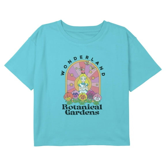 Girl's Alice in Wonderland Retro Botanical Gardens Graphic Cropped T-Shirt