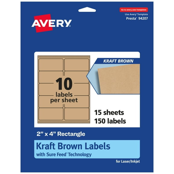 Avery Kraft Brown Rectangle Labels, 2" x 4", 150 Labels