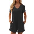 thumbnail image 4 of Women Rompers under $5! Xqxayjr Rompers for Women Solid Color Casual Short Sleeve V Neck Short Jumpsuits One Piece Jumps with Pockets, 4 of 9