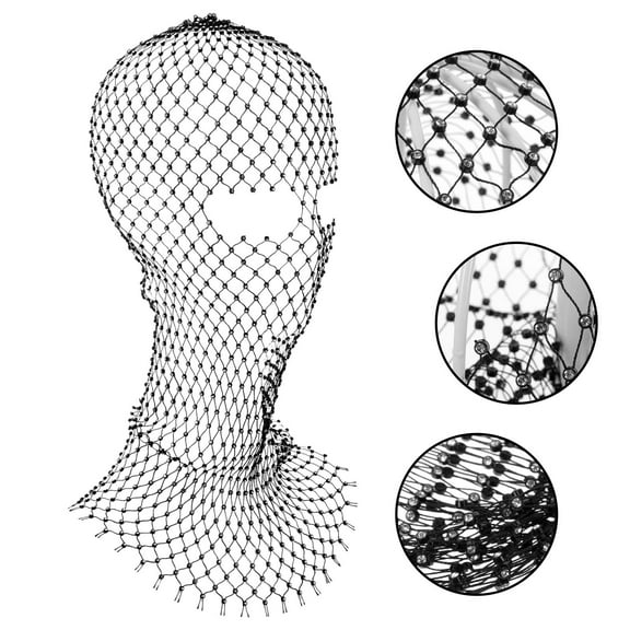 LOLIPPYY 1 Piece Black Rhinestone Mesh Rave Scarf Hair Accessory Style for Festival