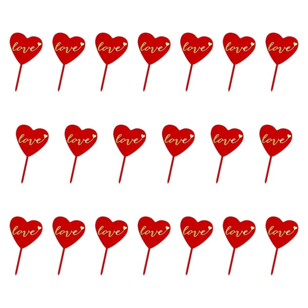 20 adornos para tartas, cupcakes, cartas de amor, suministros para tartas, letreros de compromiso Oro rojo