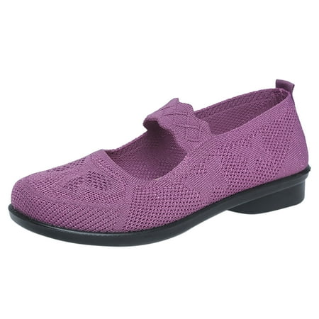 

Cathalem Fashion Spring And Summer Women Casual Shoes Flat Bottom Low Heel Round Toe Fly Woven Mesh Breathable Elastic Slip On Solid Color Purple 40