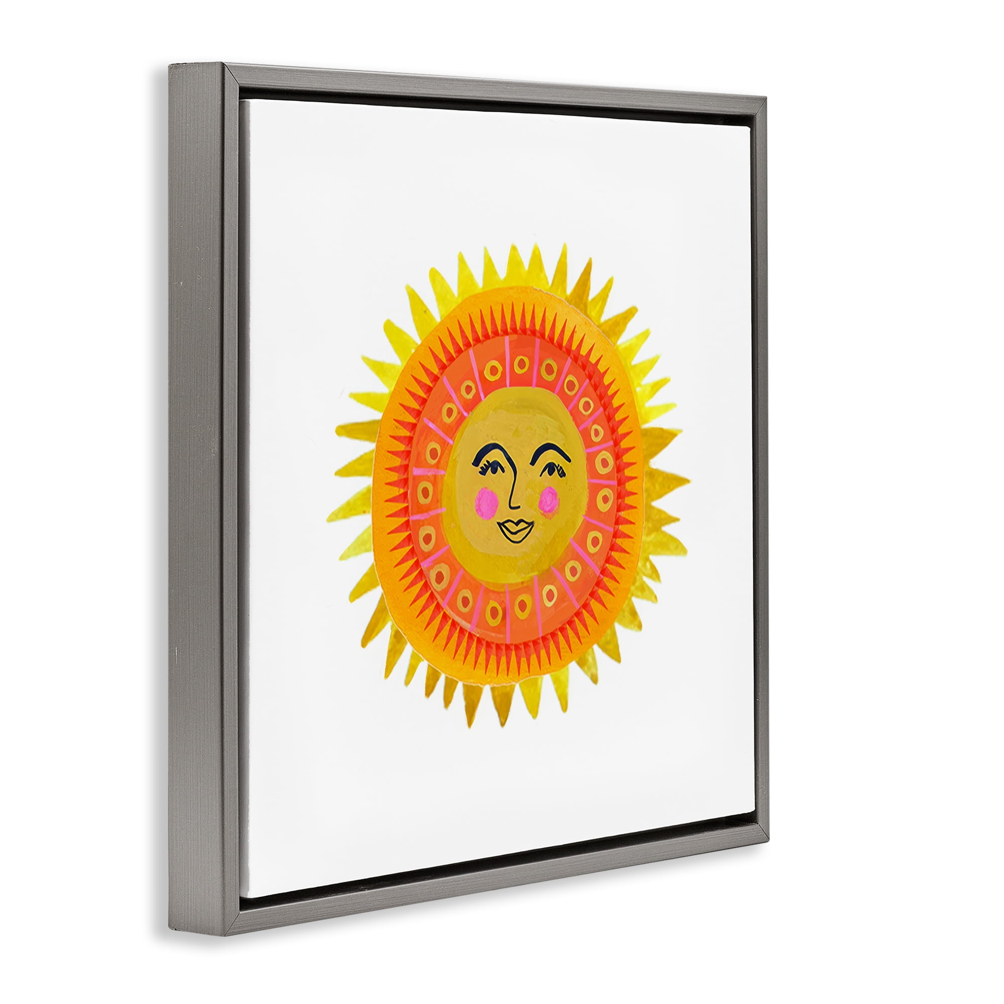 Stupell Industries Eccentric Bohemian Sun Gray Framed Floater Canvas Wall Art, design by Katherine Herrell Studio