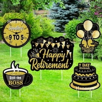 Retired Yard Sign  For Retirement Party Decoration 5Pcs Black Gold Garden Insert Sign