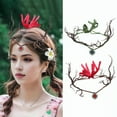 thumbnail image 2 of comerut Fairy Flower Crown Headband Adjustable Size Woodland Floral Circlet Women Girls Cosplay Halloween Wedding Photo Props, 2 of 7