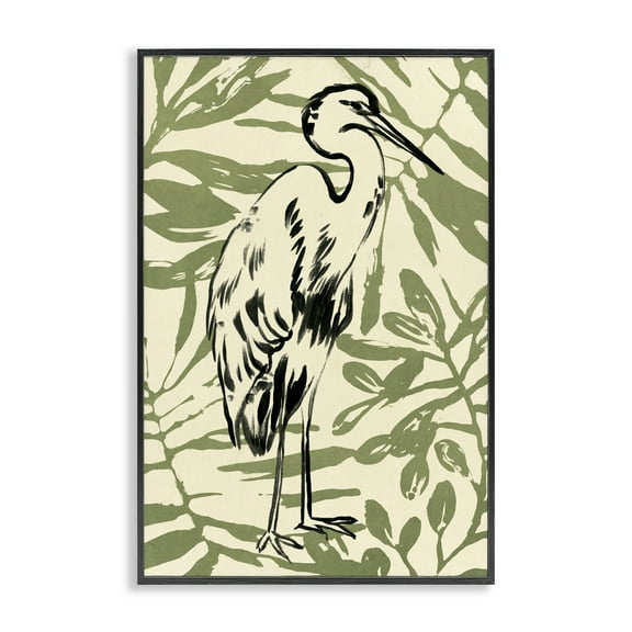 Stupell Industries Heron & Leaf Pattern Animals & Insects Painting Black Framed Art Print Wall Art, 12 x 18