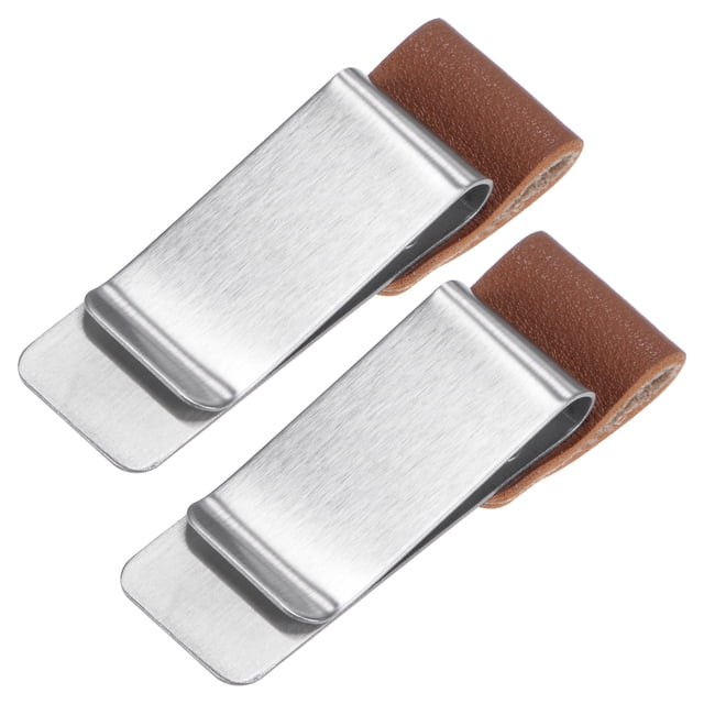 50mm Inoxidable Acero Clip con PU Cuero Bolígrafo Lazo Portalápices Soporte para Cuaderno Diario Libreta, Plateado Marrón Paquetes de 2 Unique Bargains portalápices