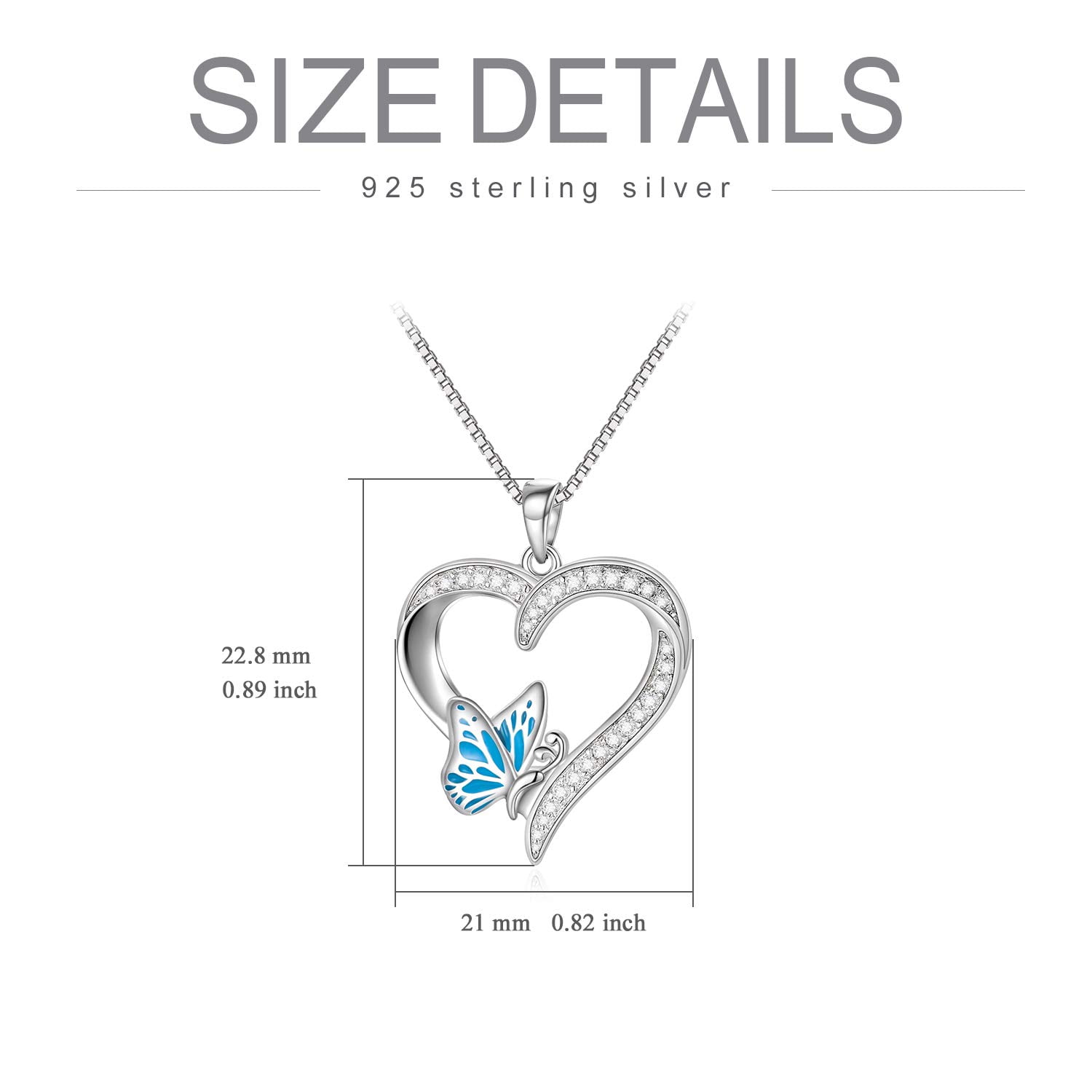 AOBOCO Christmas Gifts for Women, Butterfly Necklace Sterling Silver Heart Pendant with Butterfly Necklace for Women