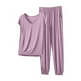 thumbnail image 2 of YHAJDS Winter Casual Pajama Suits For Women,Sleepwear Sets For Women Women's Pajama Sets Solid Color V Neck Sleeveless Top With Cuffed Pants Loungewear Set, 2 of 3