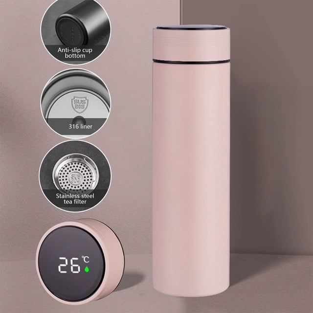 500ml Stainless Steel Smart Temperature Display Travel Mug with Tea Infuser for Office Commuting 1-Pack