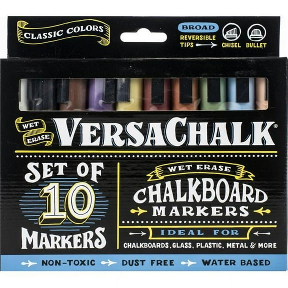 VersaChalk Liquid Chalk Markers - Classic Colors, 6mm Bold Tip, Set of 10