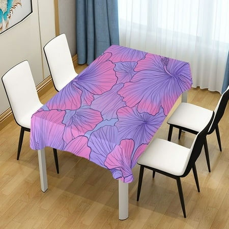 

60x90 Inch Tablecloth Polyester Square Tablecloth for Home Kitchen Dinner Decor Purple Hibiscus Flowers