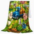 thumbnail image 2 of Cartoon Farmyard Dog Blue Truck Cow Garden Friends, Cozy Friendship Quote Scene, Warm Flannel Blanket for Ranch House and Living Room, Animal Lovers Friendship Gift, Artistic Home Decor, 2 of 9