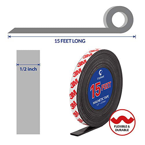 Magnetic 15 Feet Magnet Tape Roll (1/2'' Wide x 15 ft Long), with 3M Strong Adhesive Backing. Perfect for DIY, Art Projects, whiteboards & Fridge Organization - Walmart.com