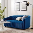 thumbnail image 2 of Tufted Loveseat Sofa, Blue Navy, Velvet, Modern Contemporary, Mid Century Living Hotel Lounge Cafe Lobby, 2 of 8
