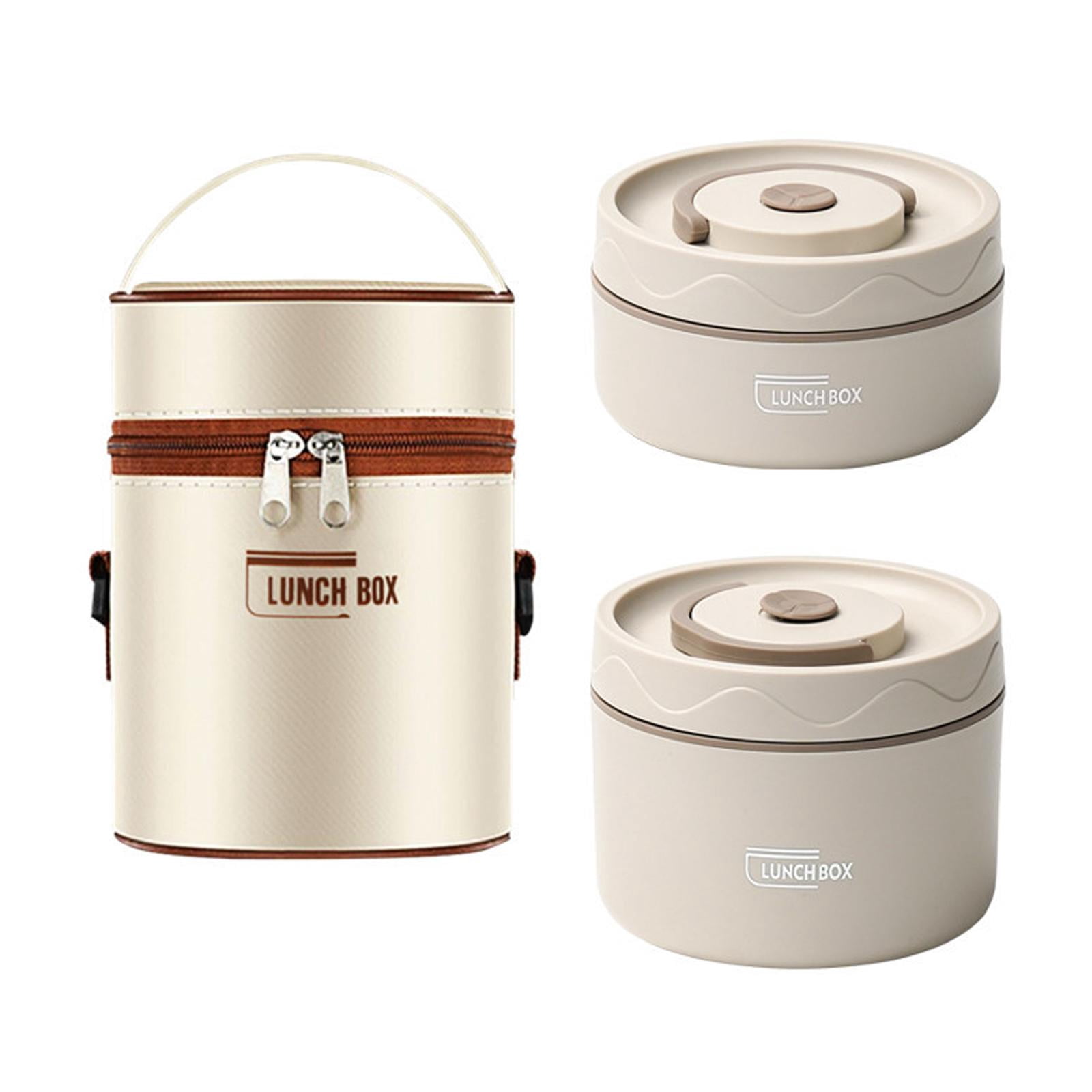 Fiocias 2Pcs Insulated Lunch Boxlunch Box Mess Tin Food Storage with Lid Bento Box Lunch Beige