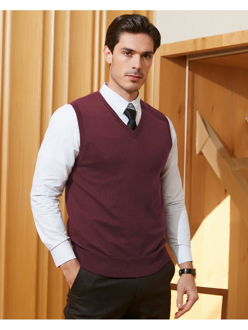 Kallspin Men's Vest Sweater Wool Blend Lightweight V Neck