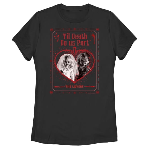 Women's Bride of Chucky The Lovers Tarot Card Graphic Tee Black Small