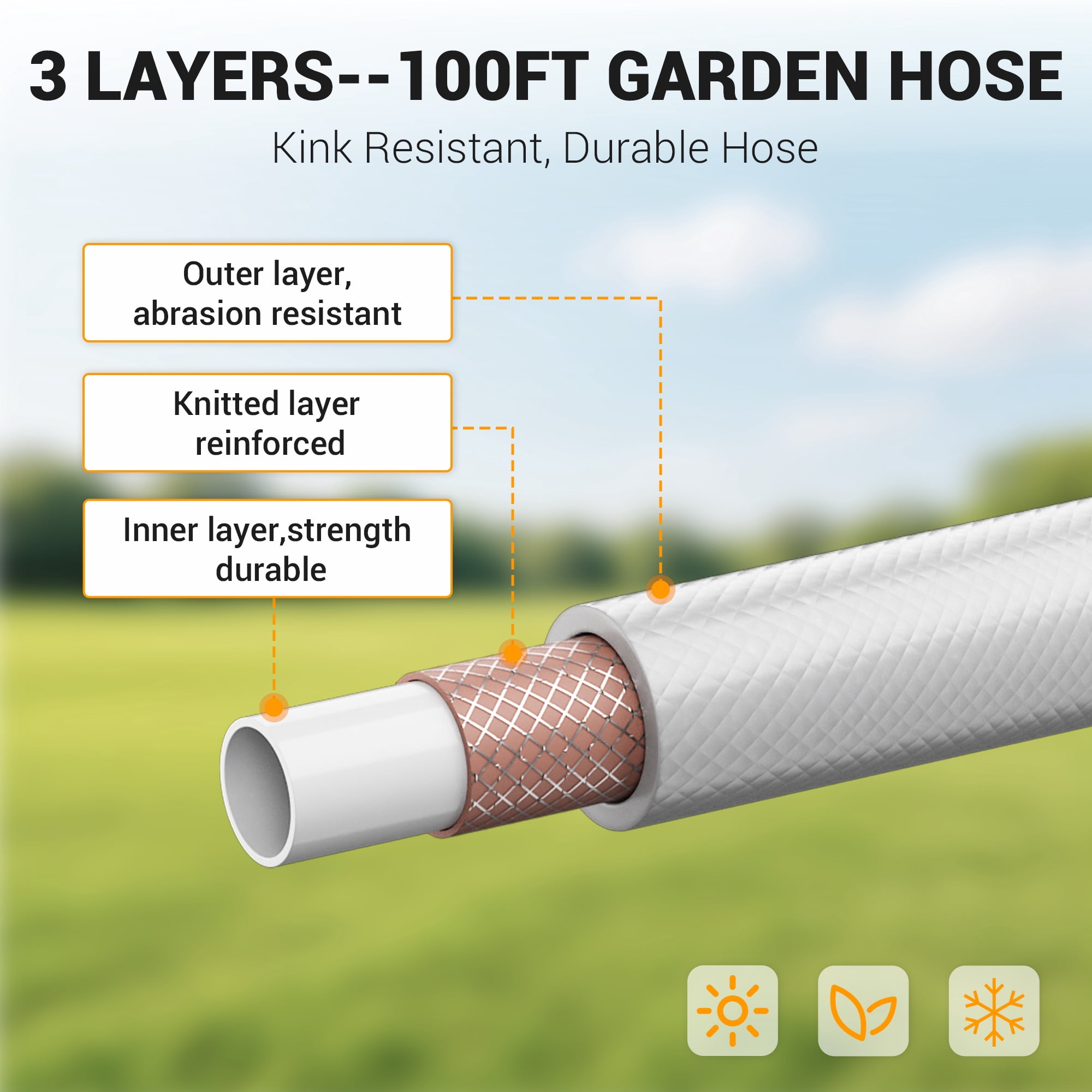 Gewna 1/2 in x 100 ft Retractable Wall Mounted Garden Hose Reel with 10 Pattern Nozzle, Any Length Lock, Slow Return System, 180°Swivel Bracket