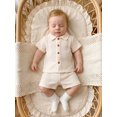 thumbnail image 5 of Cenuakty Toddler Baby Boy Summer Knit Outfits Hollowed Short Sleeve Button-up Shirt and Shorts 2 Piece Set, 5 of 9