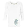 thumbnail image 4 of Charella Women's Floral Printed Tops 3/4 Sleeve Flower Graphic Tee Casual Loose Fit Crew Neck Shirts (S, White 2), 4 of 4