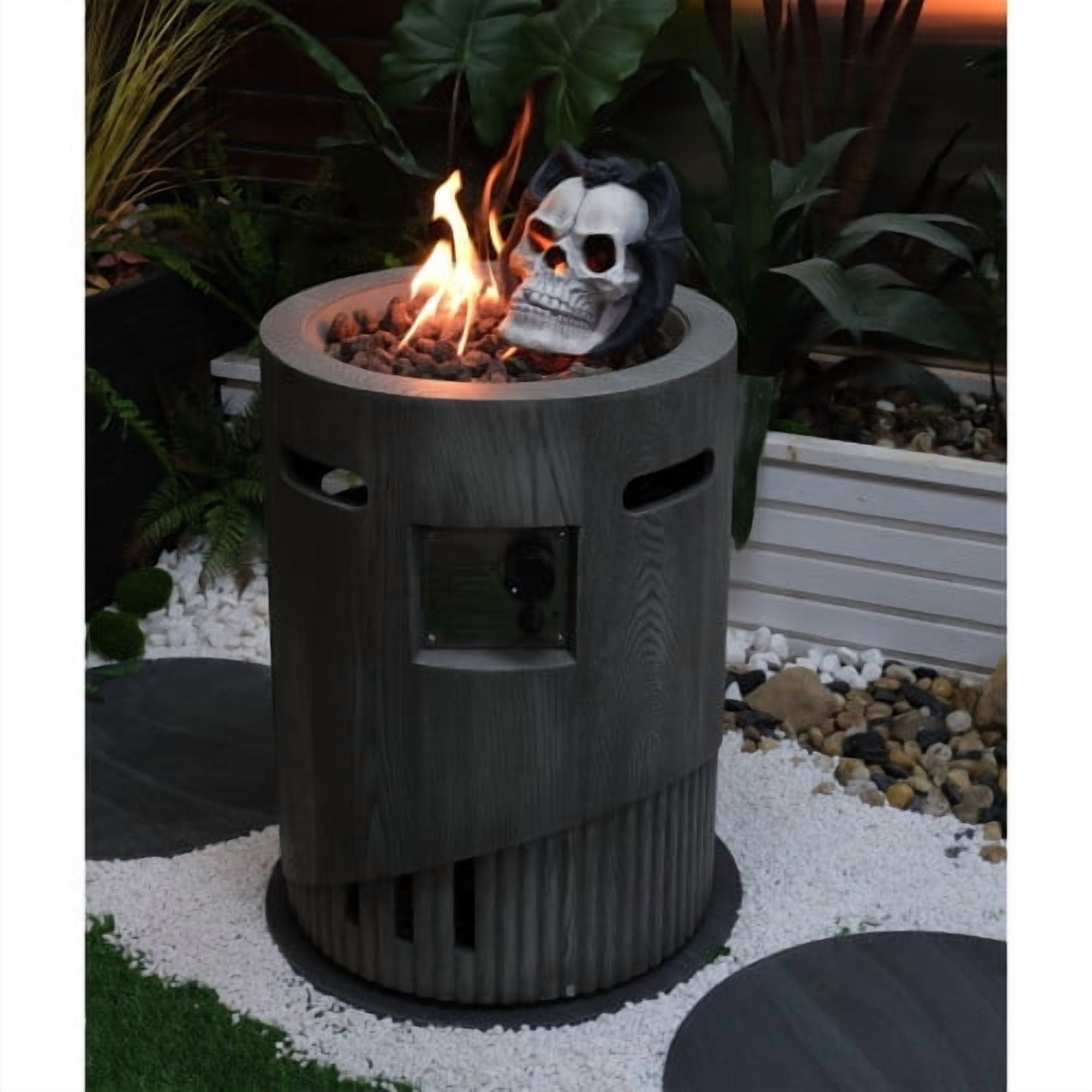 32000 BTU Outdoor Gas Fire Pit, Round, Magnesium Oxide Cultured Stone Finish with Rainproof Cover