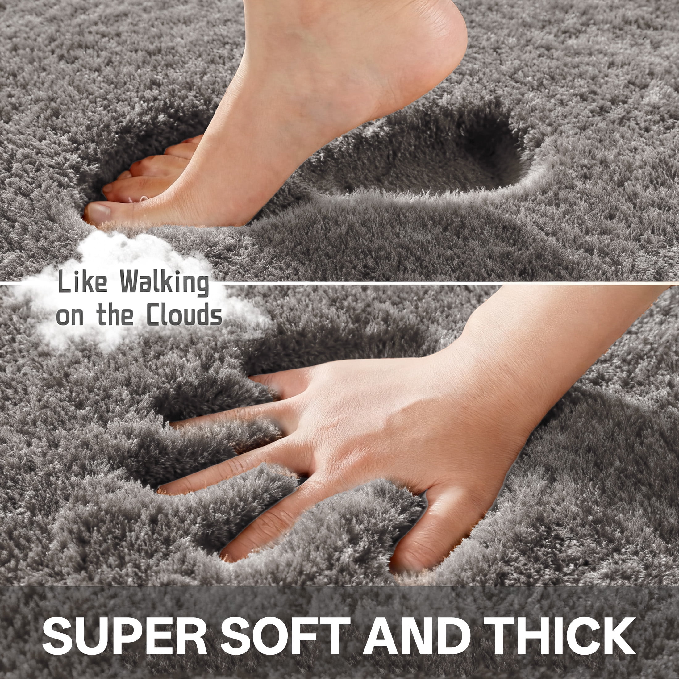 LAMIRO Shag Bath Rug, Non Slip Bath Mat for Bathroom, 16"x24", Dark Grey, Machine Wash