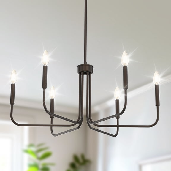 YANSUN French Country 6-Light Farmhouse Chandelier, Industrial Modern Hanging Light Fixture for Dining Room, Bedroom,Oil Rubbed Bronze