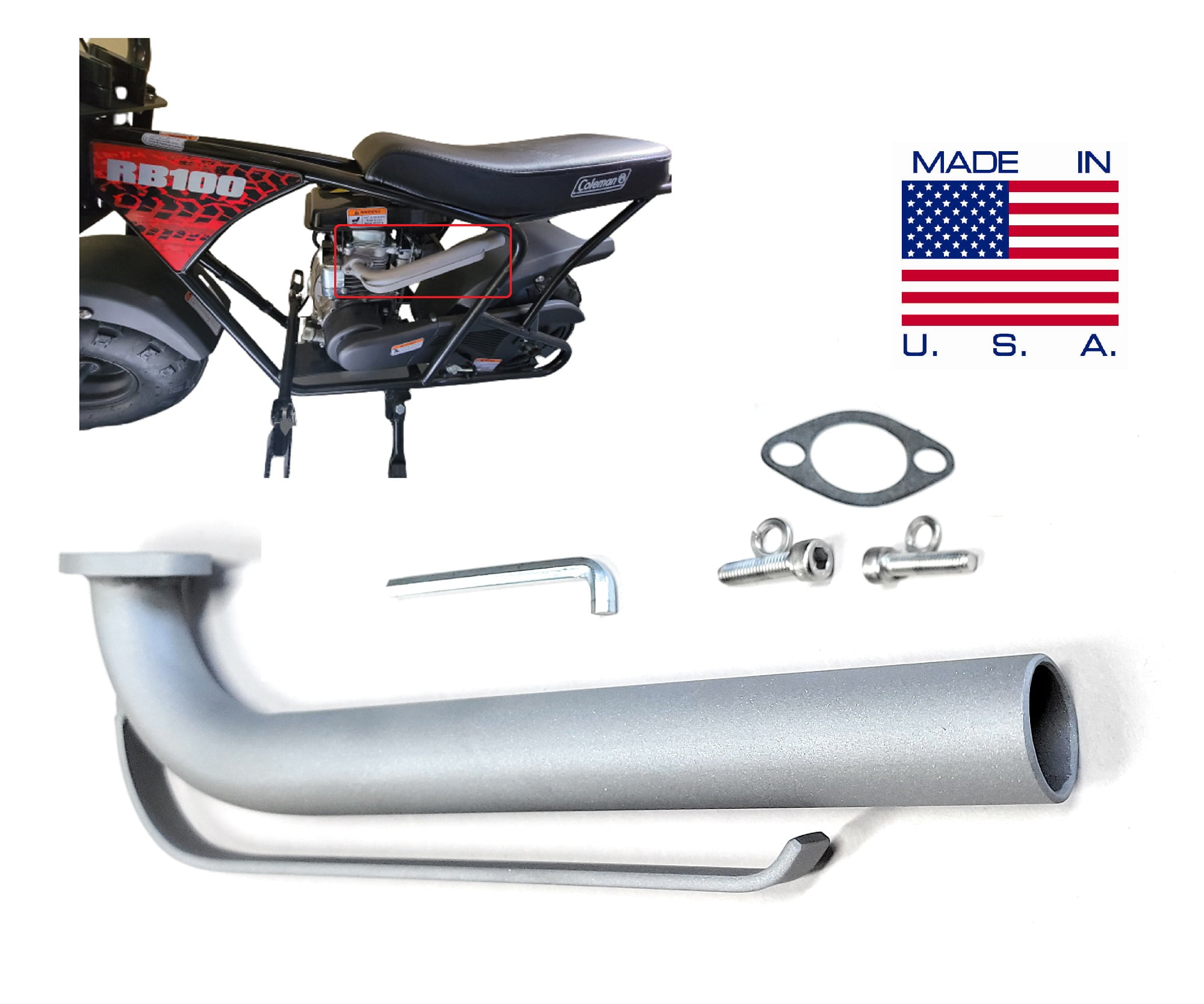 Exhaust Header for Coleman RB100 105cc or Realtree RT100 105cc Mini