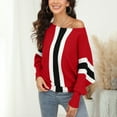 thumbnail image 4 of Lilgiuy Women's Long Sleeves Round Neck Stripe Loose Tops Blouse Thread Knitted Sweater,Red,One Size 2022 Fall Winter, 4 of 5