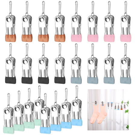 Topekada 24 Pcs Metal Clothes Pins with Hooks, Boot Hangers for Closet, Colored Clothespins with Non Slip Rubber Coating for Closet Organizer Pants Hats Socks Towels Clips