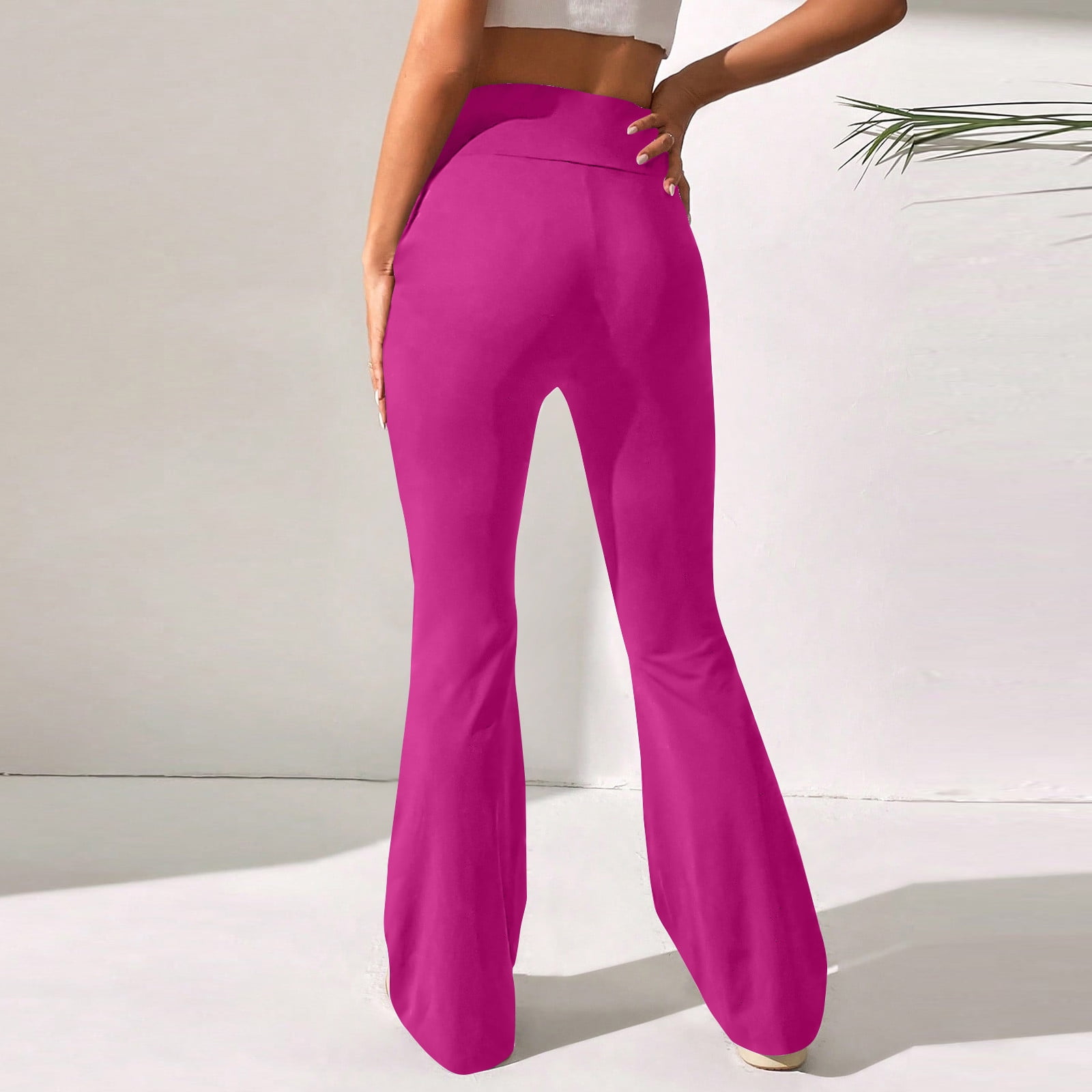 Mlqidk Womens Bootcut Yoga Pants Leggings High Waisted Tummy Control Yoga Flare  Pants Hot Pink XL 