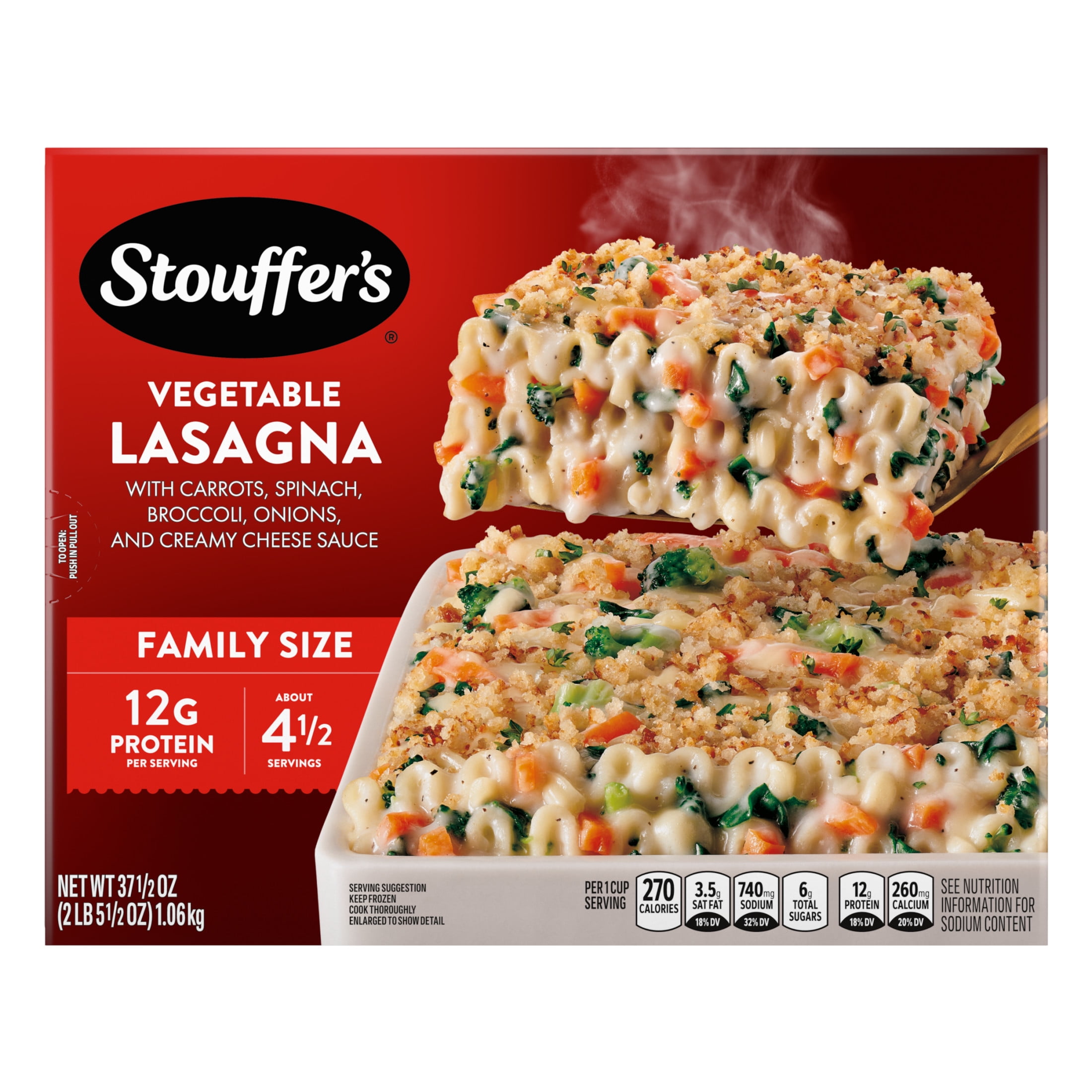 Stouffer’s Vegetable Lasagna, Family Size Lasagna, Easy Frozen Dinners 37.5 oz