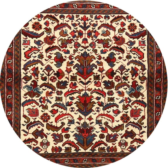 Ahgly Company Machine Washable Indoor Round Traditional Saffron Red Area Rugs, 4' Round