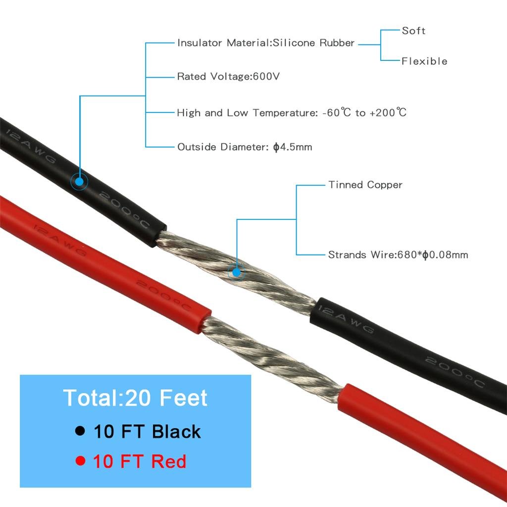 Stranded 8 Gauge Copper Wire – 3 Ft Red & 3 Ft Black Flexible Silicone Rubber Insulated