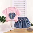 thumbnail image 4 of Cethrio Girls Cotton Outfit Sets, Cute Short Sleeve 2 Piece T-shirts and Denim Shorts Sets Pink Size 1-2T, 4 of 5