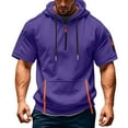 thumbnail image 2 of HaHaHappy Hoodies for Men Quarter Zip Short Sleeve Hoodie Lightweight Sweatshirt Pullover Oversized Muscle Athletic Hooded Tshirts with Pocket Purple 2XL, 2 of 5
