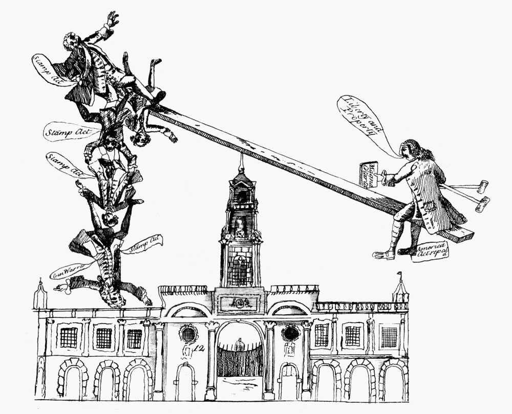 Stamp Act Cartoon 1766. Ndetail Of A Cartoon 1766 Captioned 'The