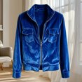 thumbnail image 6 of Sheghy Lapel Jacket for Women Solid Flap Pocket Zip Front Long Sleeve Fall Winter Blue L, 6 of 6