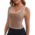 thumbnail image 4 of INSPIRE CHIC Women's Wide Straps U-Neck with Padded Push Up Camisole Elastic Tight Colorblock Cropped Workout Tank S Brown, 4 of 6