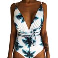 thumbnail image 1 of Leutsin Maillot de Bain pour Femmes, une-Pièce Bikini à Col en V, à Bandage, Imprimé, 1 of 4
