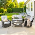 thumbnail image 4 of Ovios 5 Pieces Outdoor Patio Furniture Set High Back All Weather Wicker Conversation Set with Swivel Chairs & Coffee Table, Gray, 4 of 10