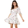 thumbnail image 1 of Mini Vestido Acampanado Ajustado Manga De Soplo Escote Corazón Floral Para Mujer Blanco M, 1 of 6